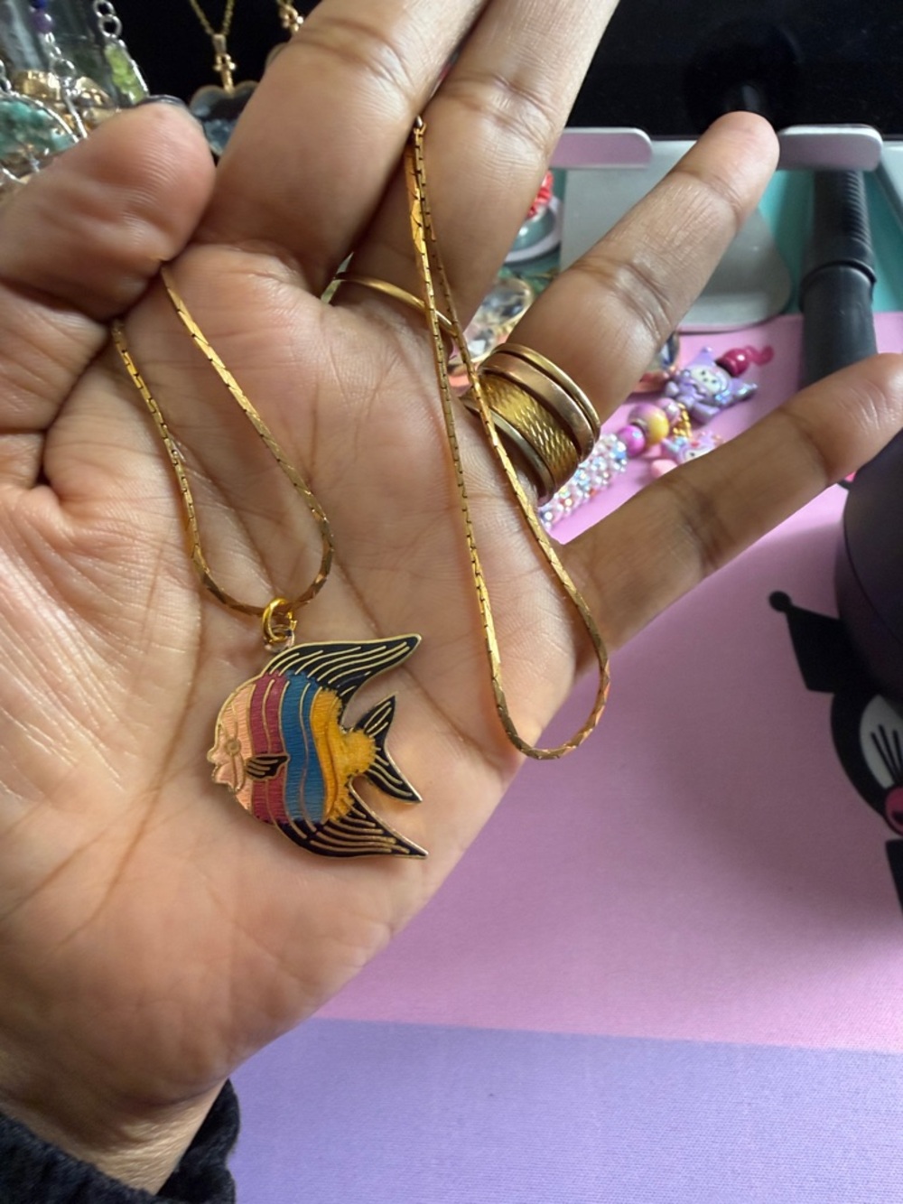 Coilsonne Gold Fish Pendant Necklace with Multicolor